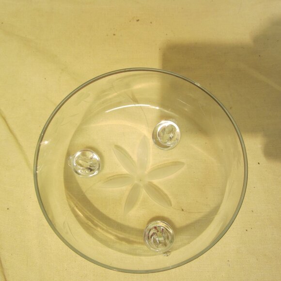 VTG CRYSTAL BOWL MADE IN POLAND, SILVER RIM ETCHED FLOWERS - Picture 2 of 5